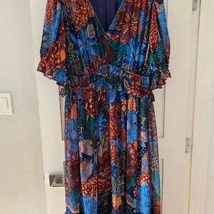 FARM Rio Blue & Orange Floral-Print Maxi Dress